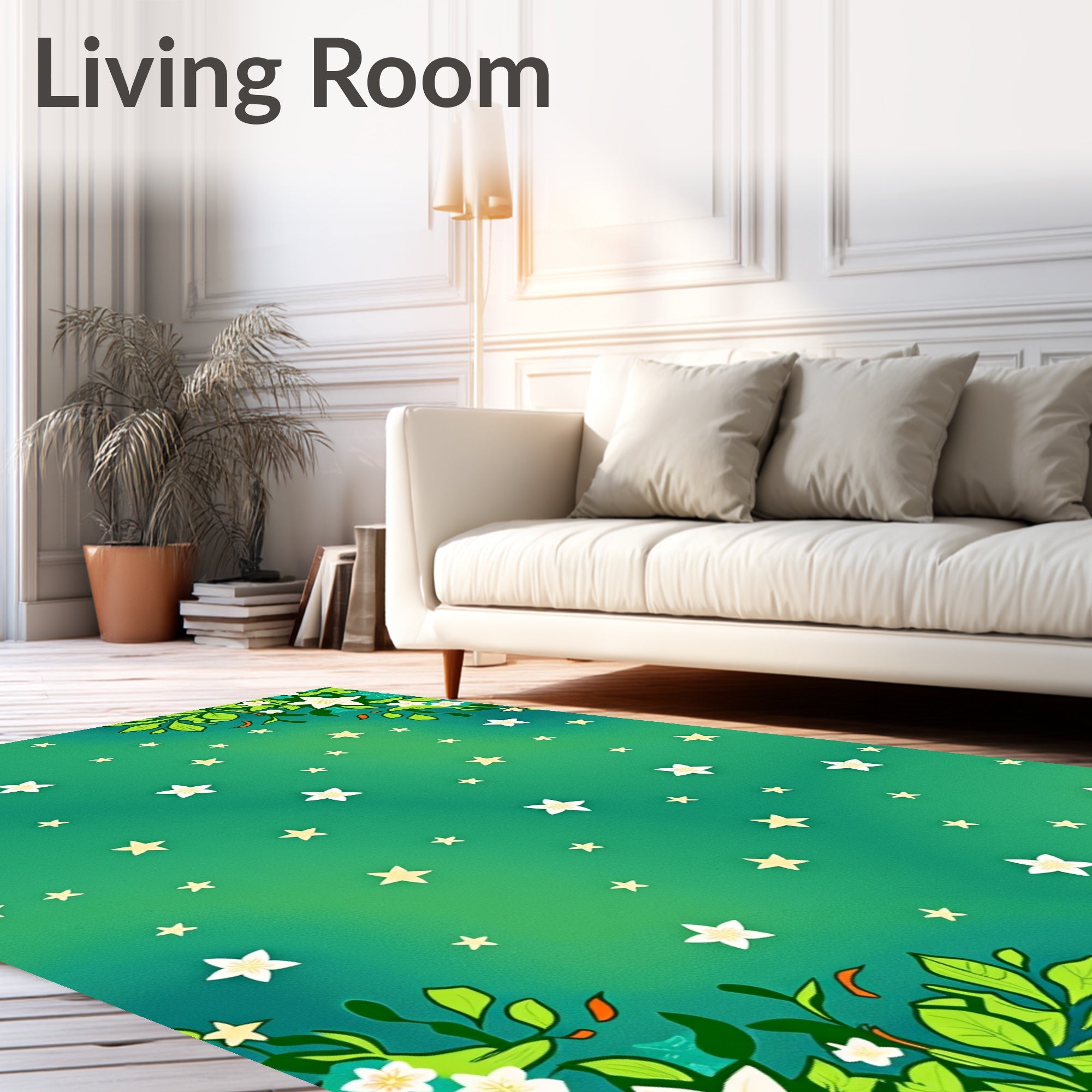 Enchanting Green Starry Floral Meadow Rug