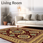 Burgundy Golden Teal Mandala Floral Rug