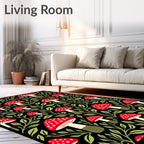 Whimsical Red Mushroom Foliage Black Rug