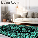 Aqua Black Vintage Floral Medallion Rug