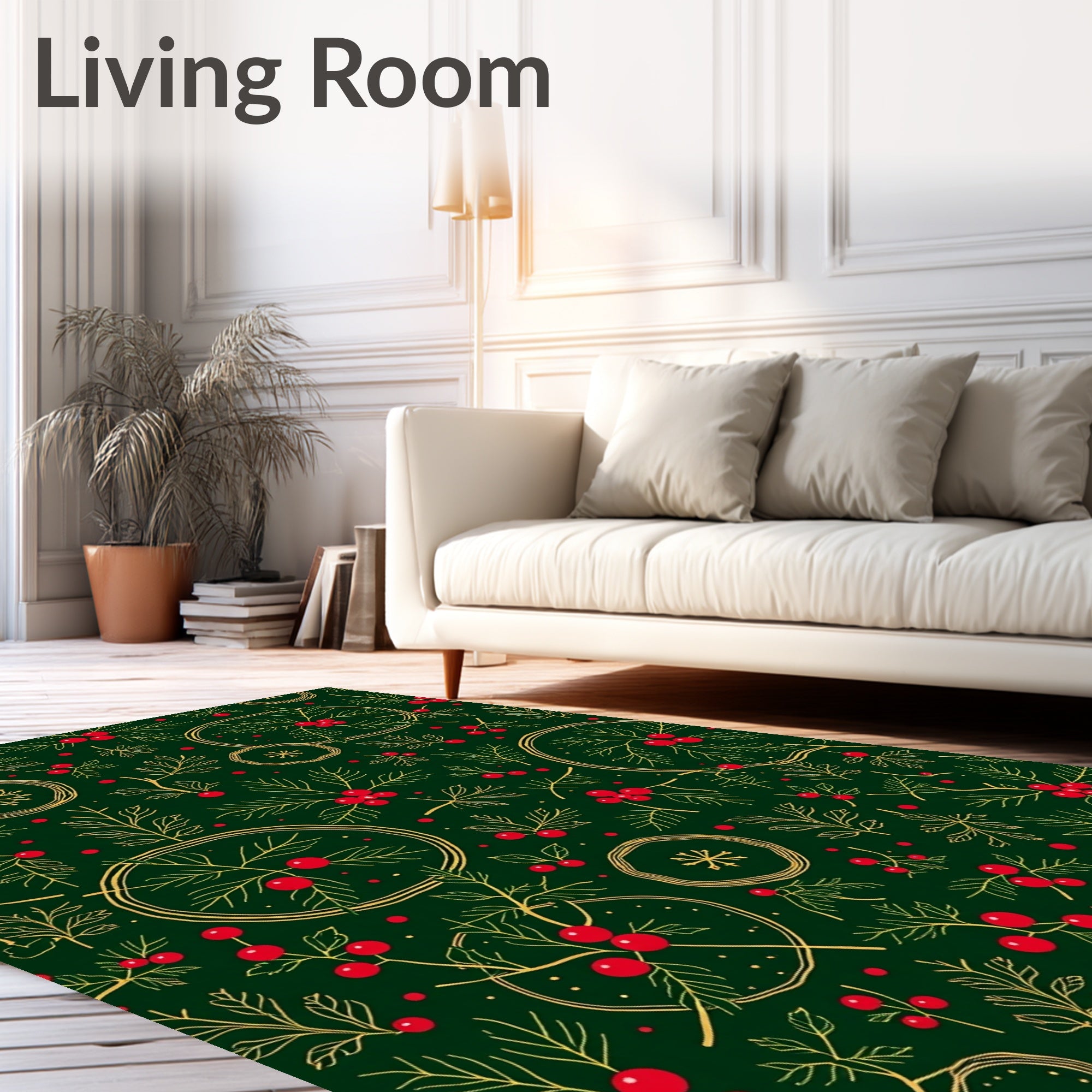 Golden Holly Berry Garland Decoration Rug