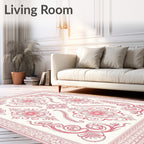 Coral Floral Scrollwork Frame Rug