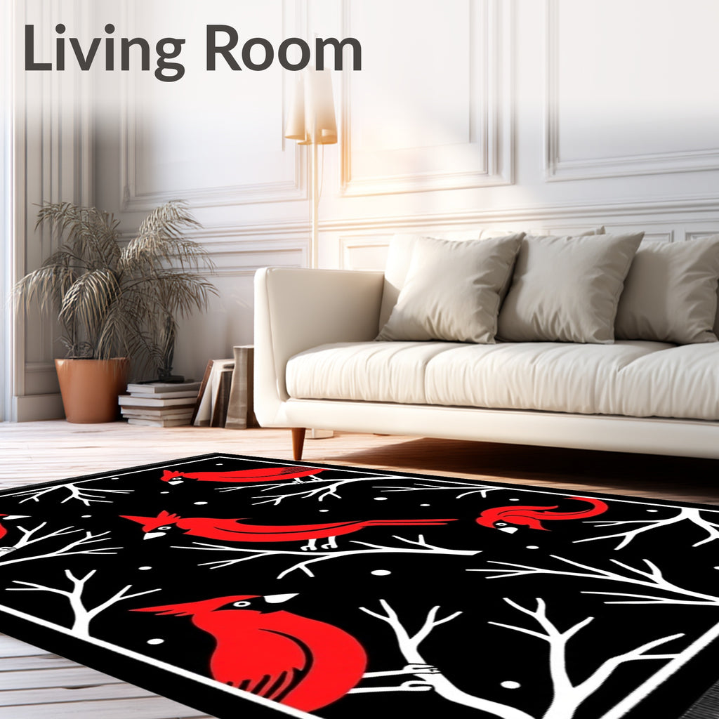 Bold Red Cardinals on Snowy Branches Rug