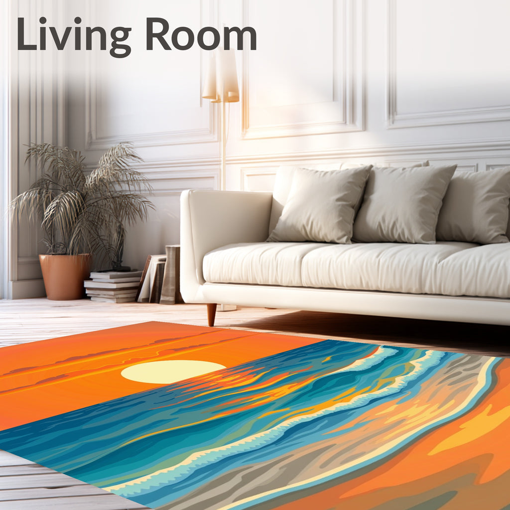 Vibrant Orange Sunset Ocean Waves Rug