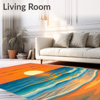 Vibrant Orange Sunset Ocean Waves Rug