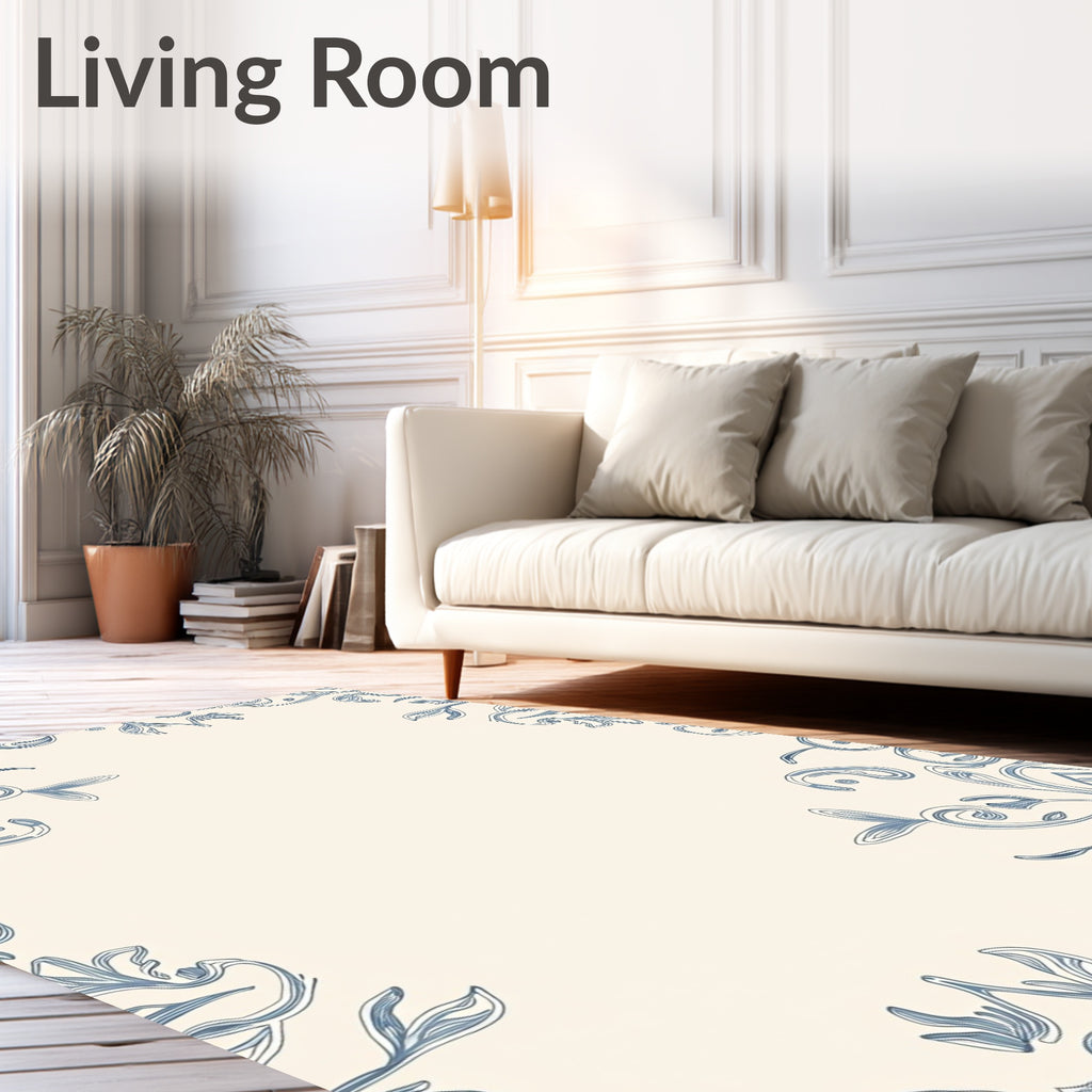 Ethereal Blue Flourish Swirl Rug