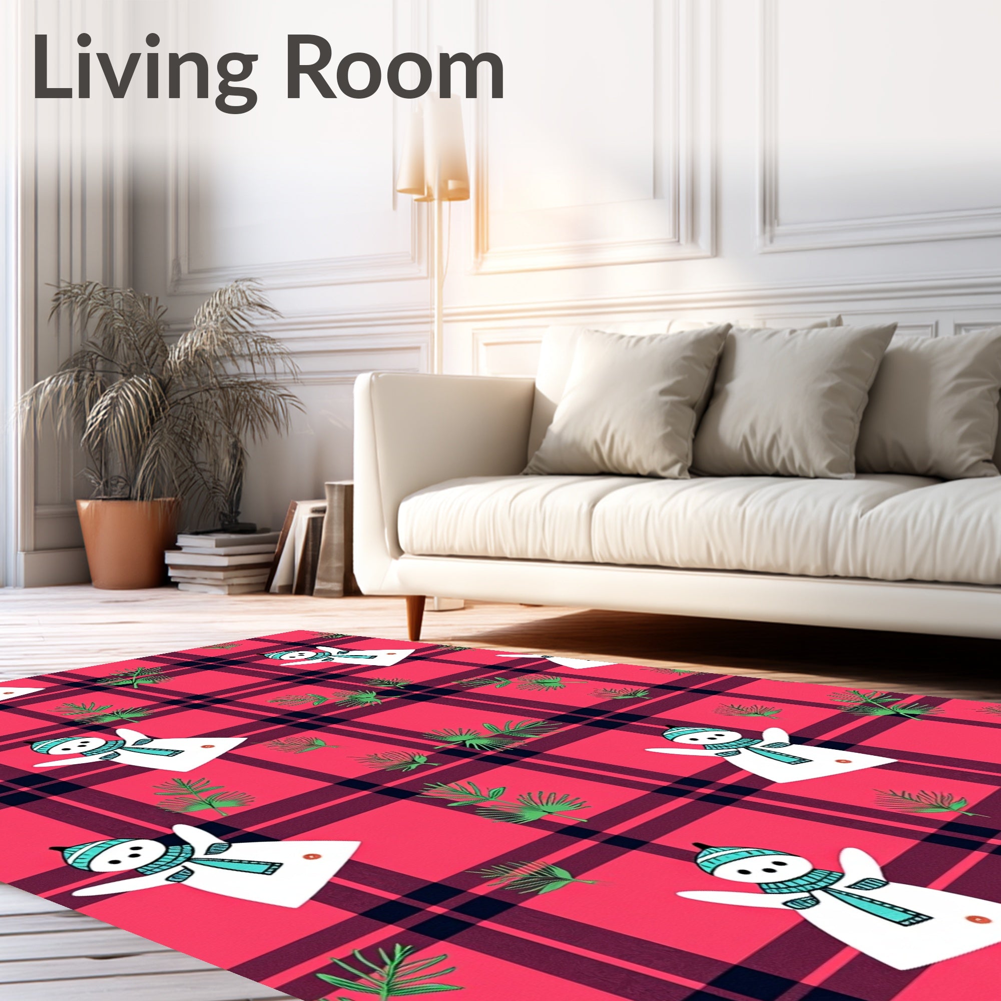 Cheerful Snowman Red Plaid Evergreen Accent Rug