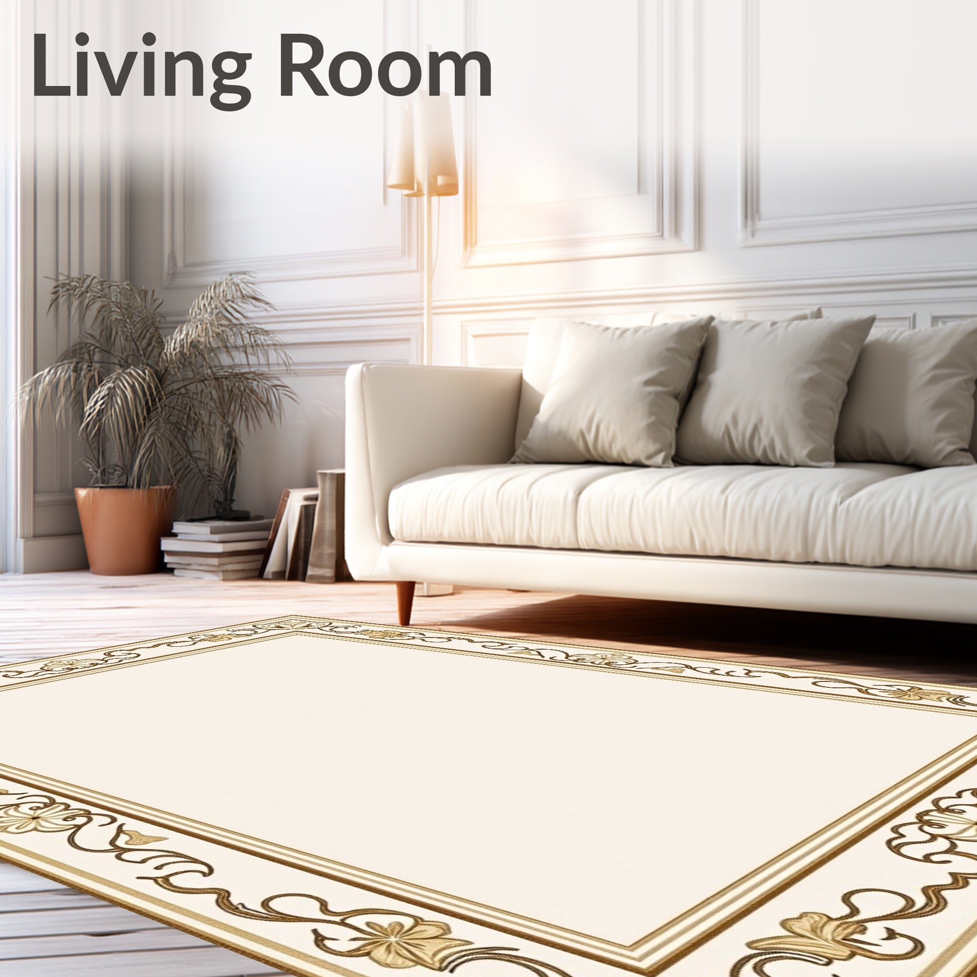 Cream Gold Floral Border Rug