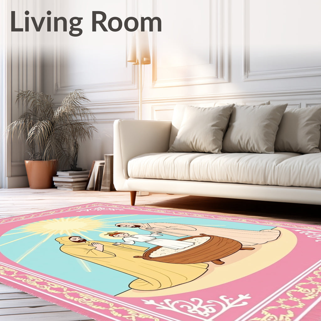 Pink Religious Figures Sunburst Rug