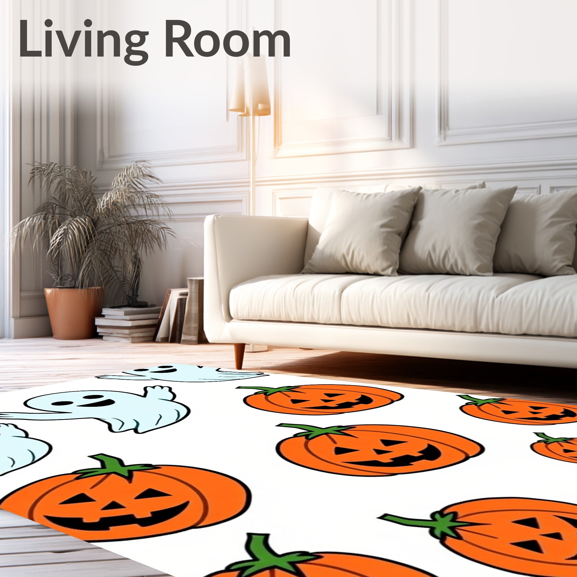 Spooky Orange Jack-o-Lantern Ghosts Rug