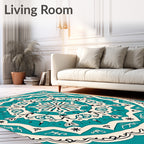 Teal Cream Intricate Floral Mandala Rug