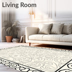 Ornate Ivory Scrollwork Border Rug