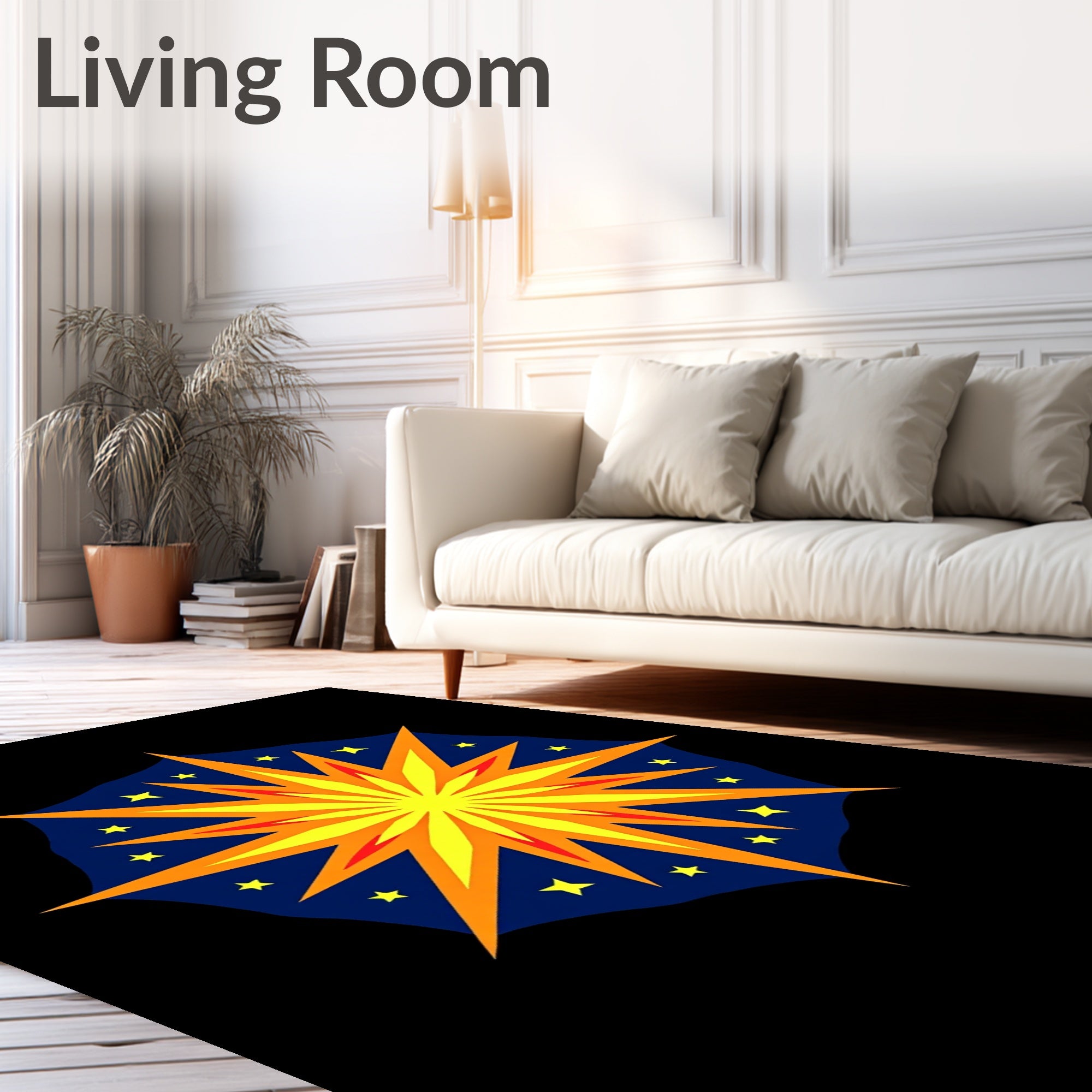 Radiant Sunburst Yellow Orange Starburst Rug
