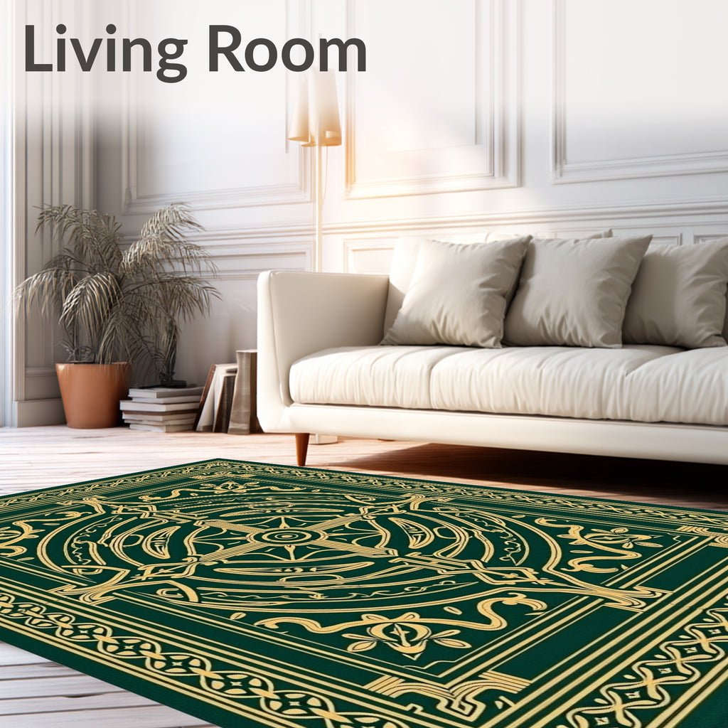 Emerald Gold Intricate Mandala Rug