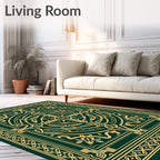 Emerald Gold Intricate Mandala Rug
