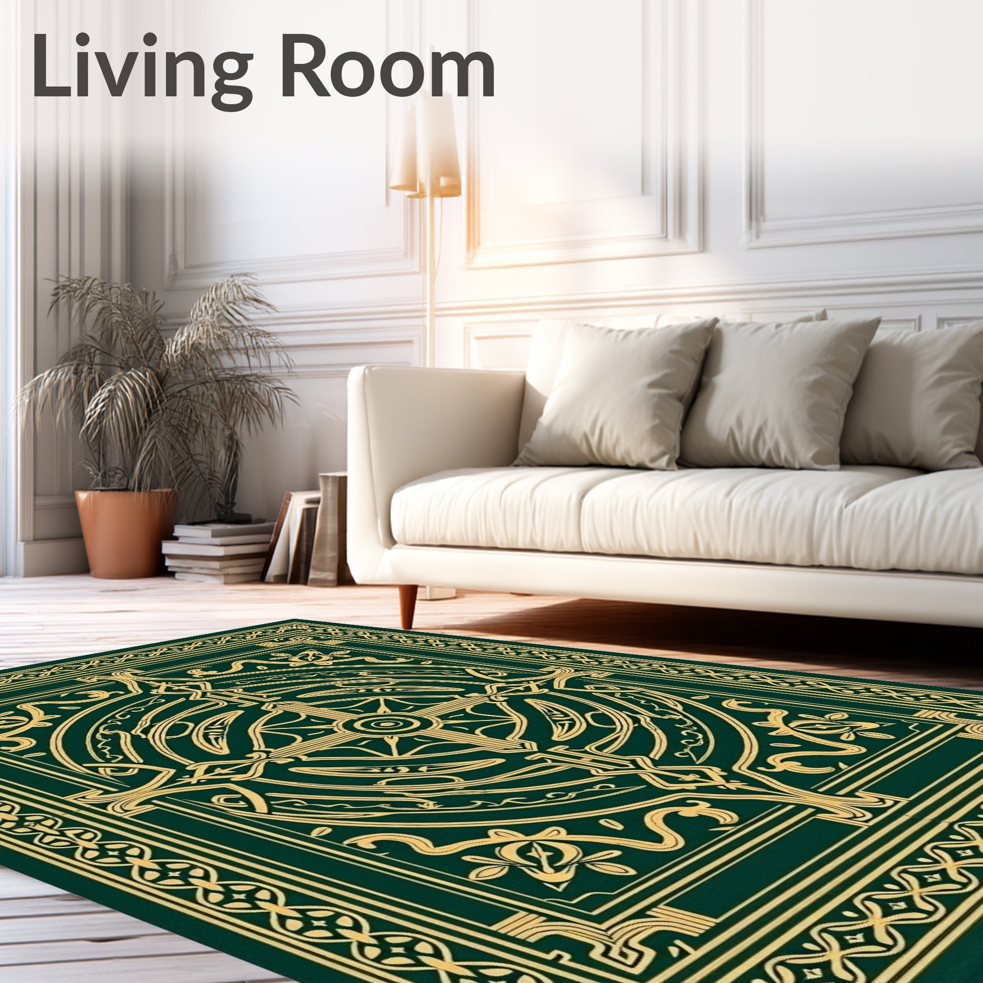 Emerald Gold Intricate Mandala Rug