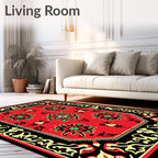 Crimson Red Floral Accents Black Border Rug