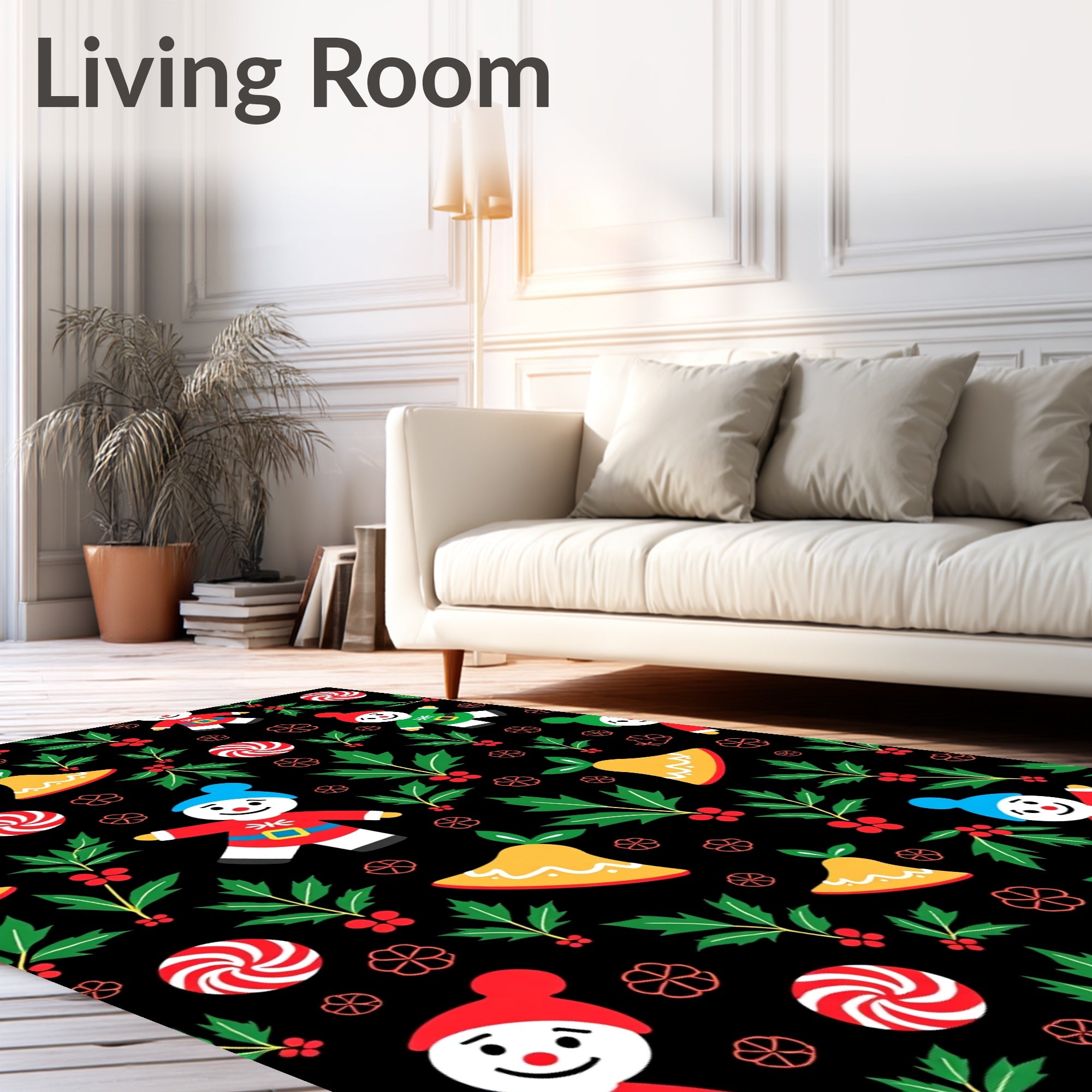Festive Snowmen Holly Berry Bells Rug