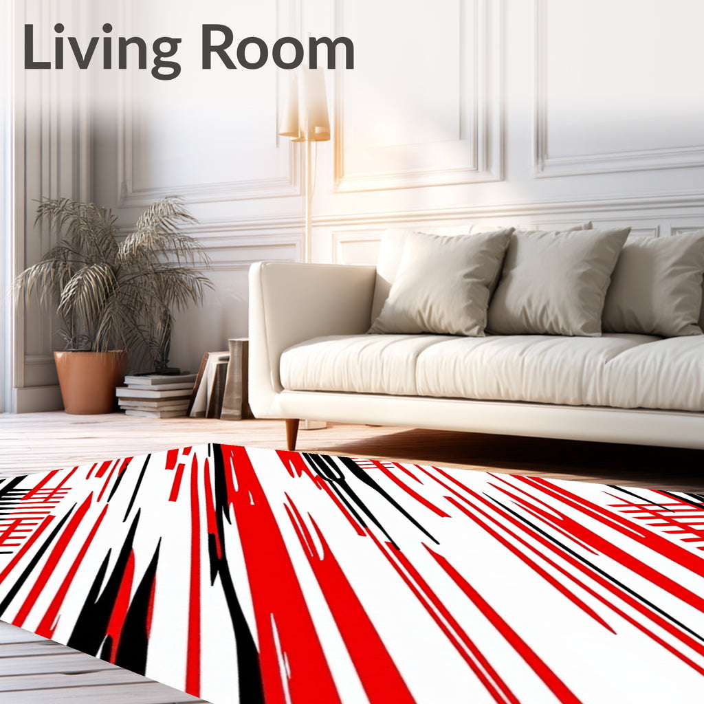 Bold Red Black Diagonal Stripes Rug