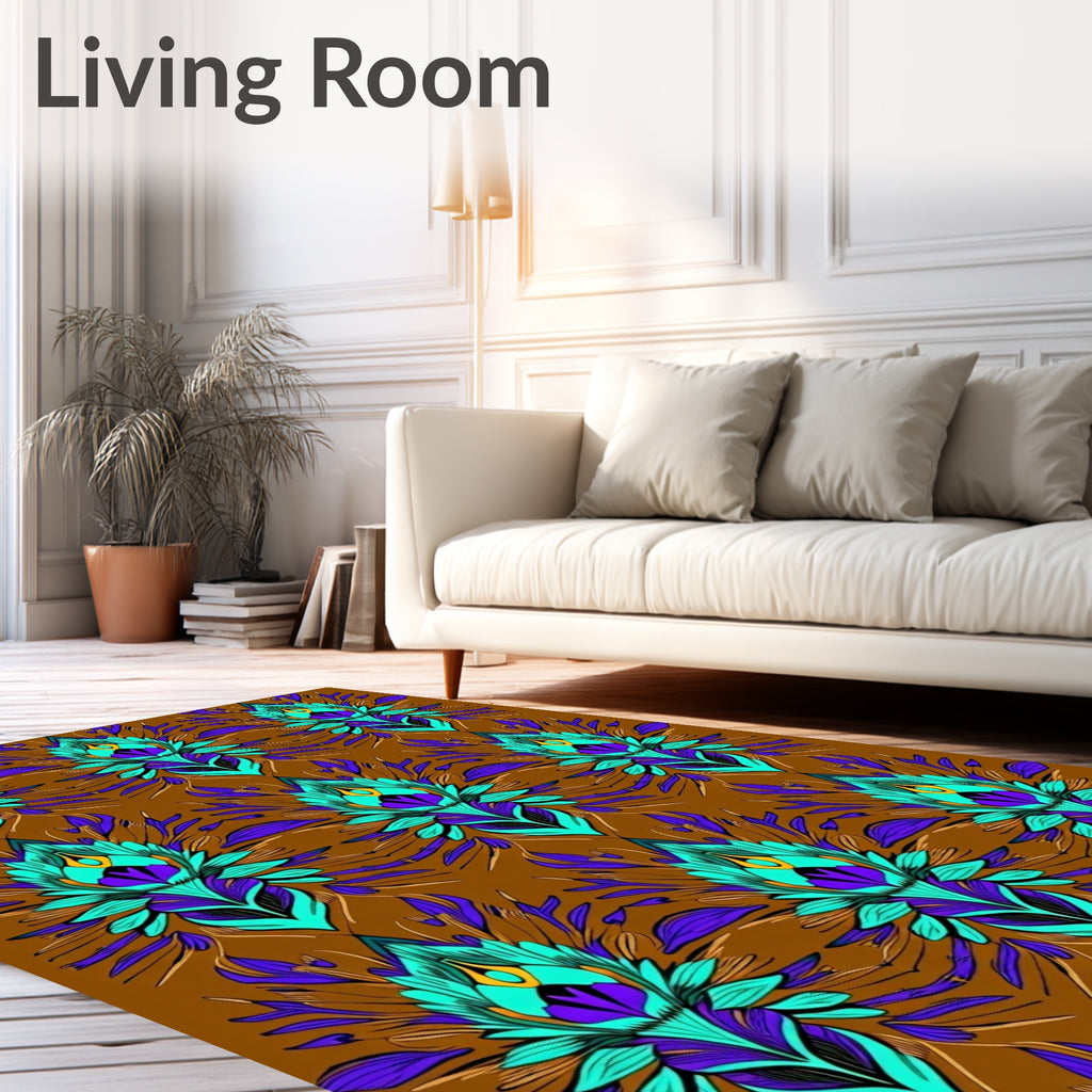 Exotic Turquoise Peacock Feather Medallion Rug