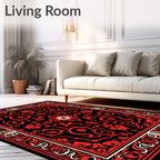 Red Black Floral Scroll Medallion Rug