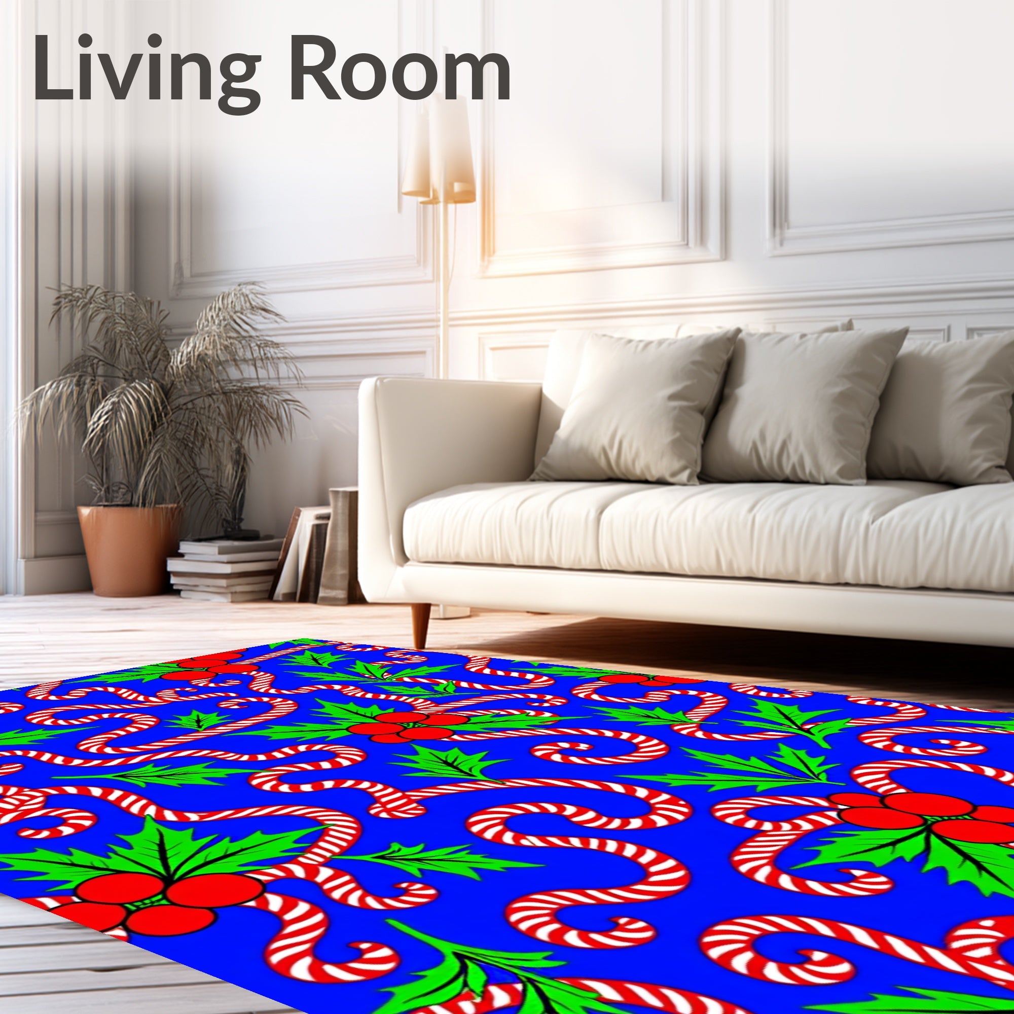 Candy Cane Holly Berry Swirls Rug