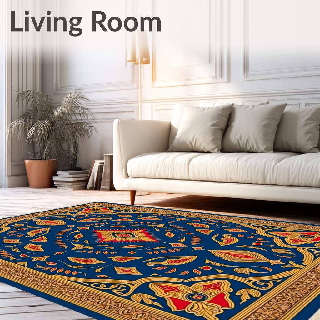 Royal Blue Red Gold Medallion Rug