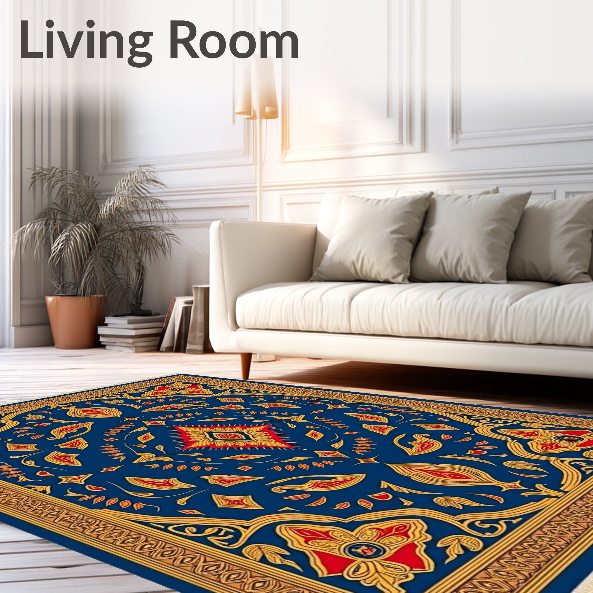 Royal Blue Red Gold Medallion Rug