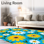 Vibrant Yellow White Daisy Garden Rug