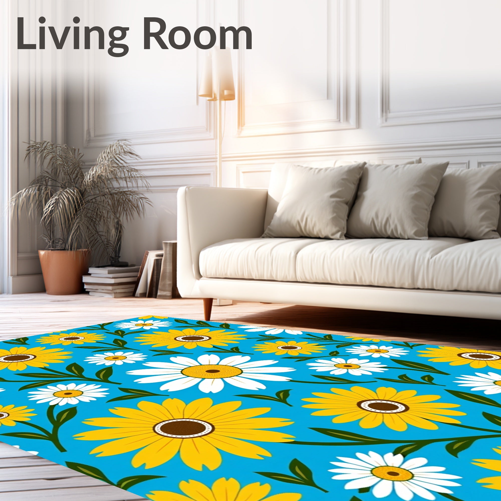 Vibrant Yellow White Daisy Garden Rug