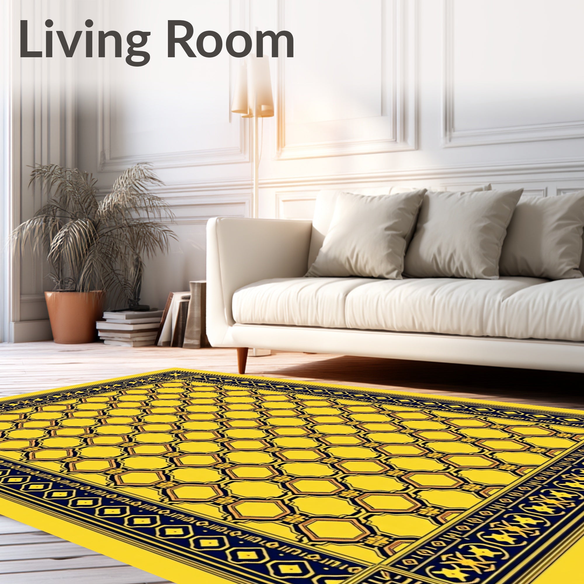 Golden Yellow Hexagonal Lattice Border Rug