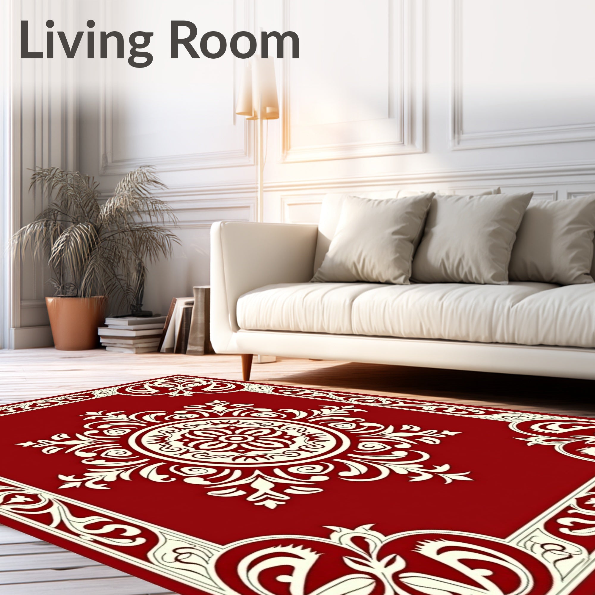 Crimson Floral Corner Frame Medallion Rug