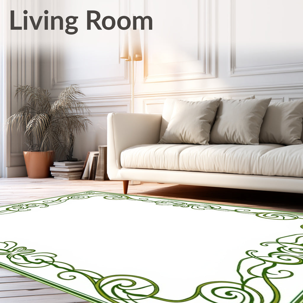 Emerald Art Nouveau Swirl Frame Rug
