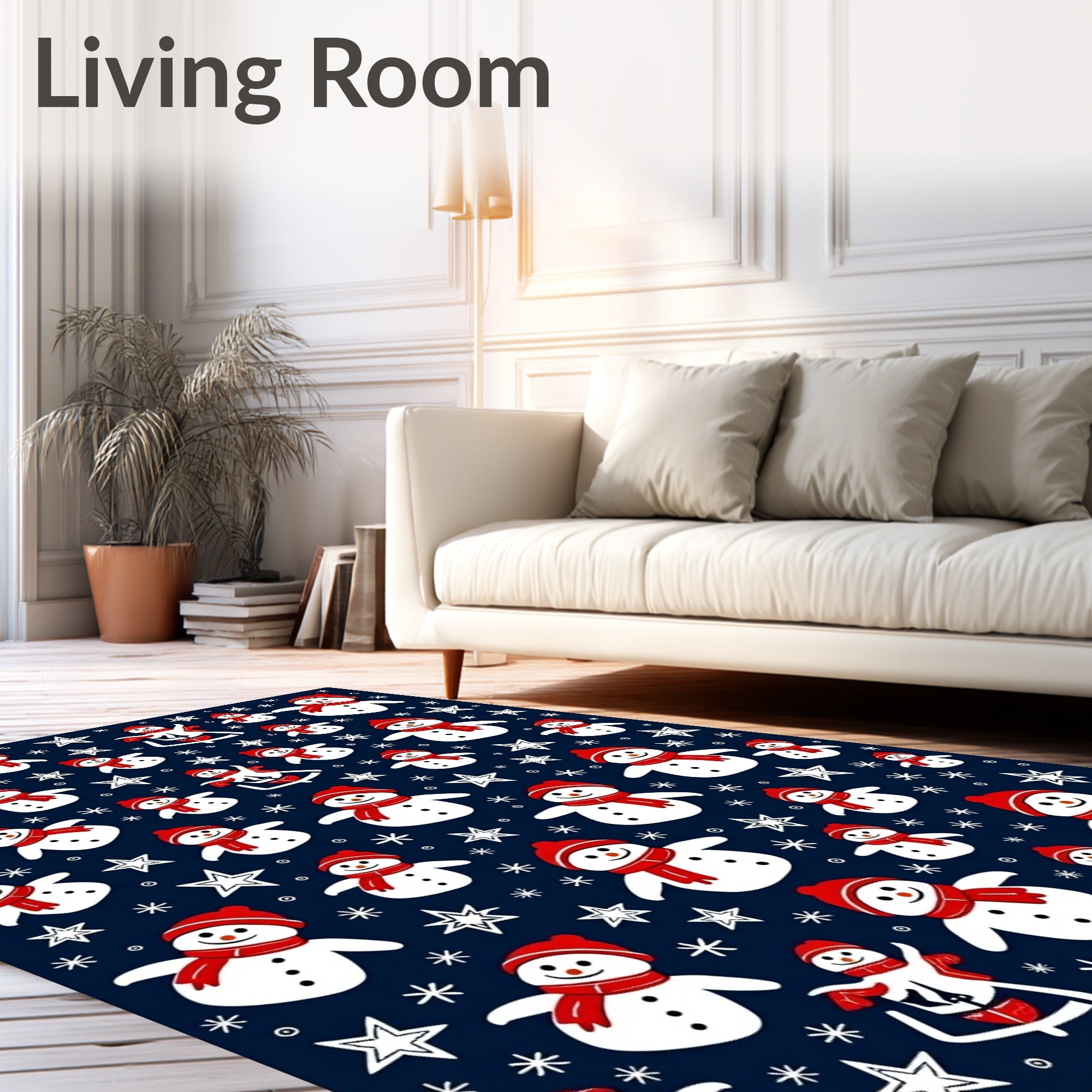 Winter Festive Snowman Stars Rug