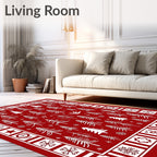 Crimson Winter Tree Snowflakes Border Rug
