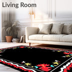 Whimsical Santa Sleigh Star Red Rug