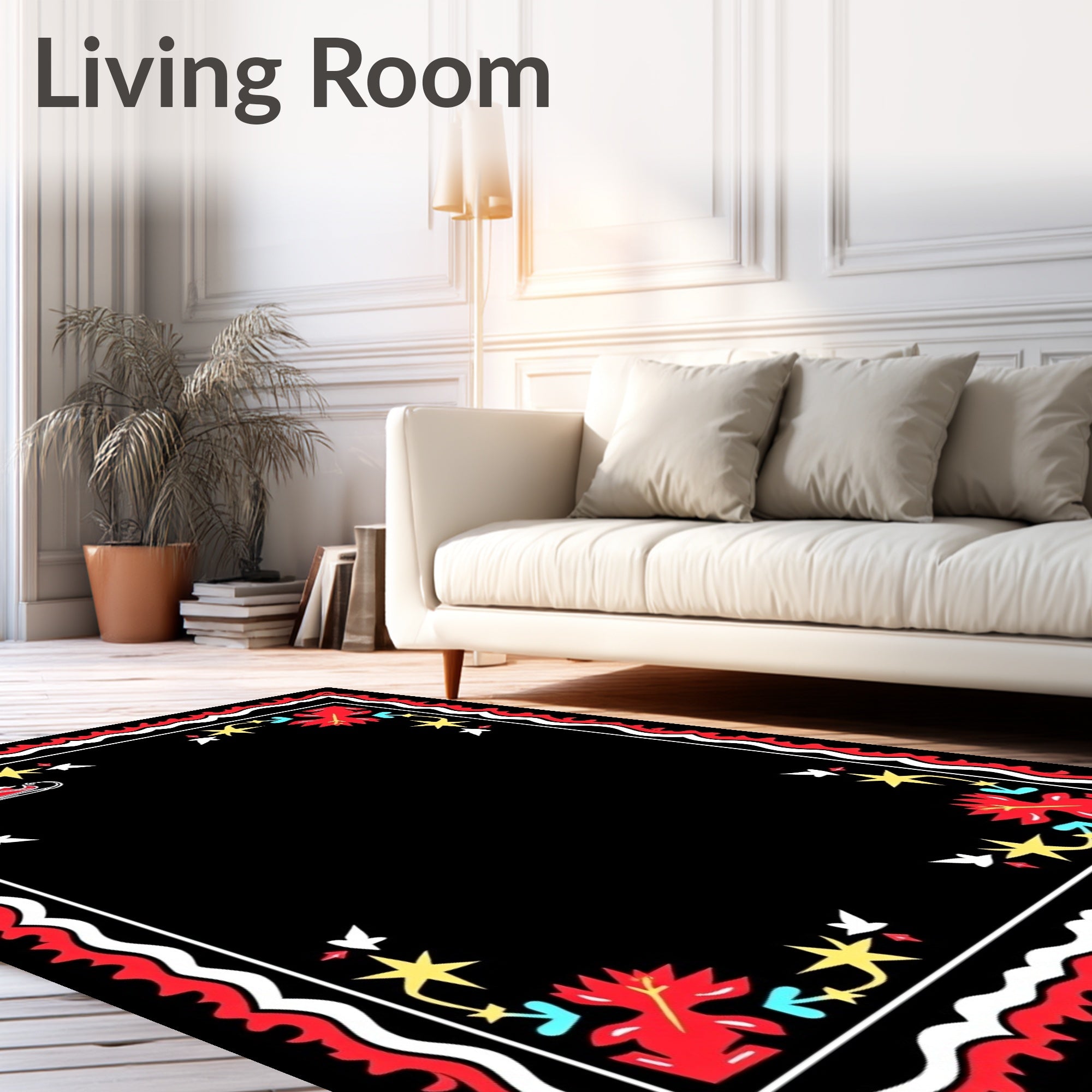 Whimsical Santa Sleigh Star Red Rug