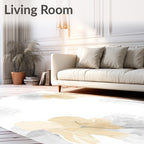 Soft Gold Cream Feathered Abstract Rug