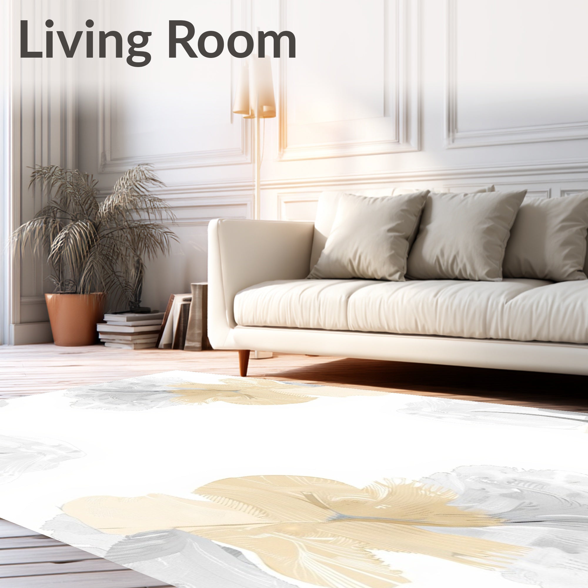Soft Gold Cream Feathered Abstract Rug