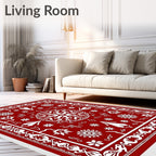 Crimson white floral centerpiece and border Rug