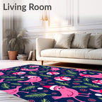 Pink Birds Christmas Festive Scene Rug