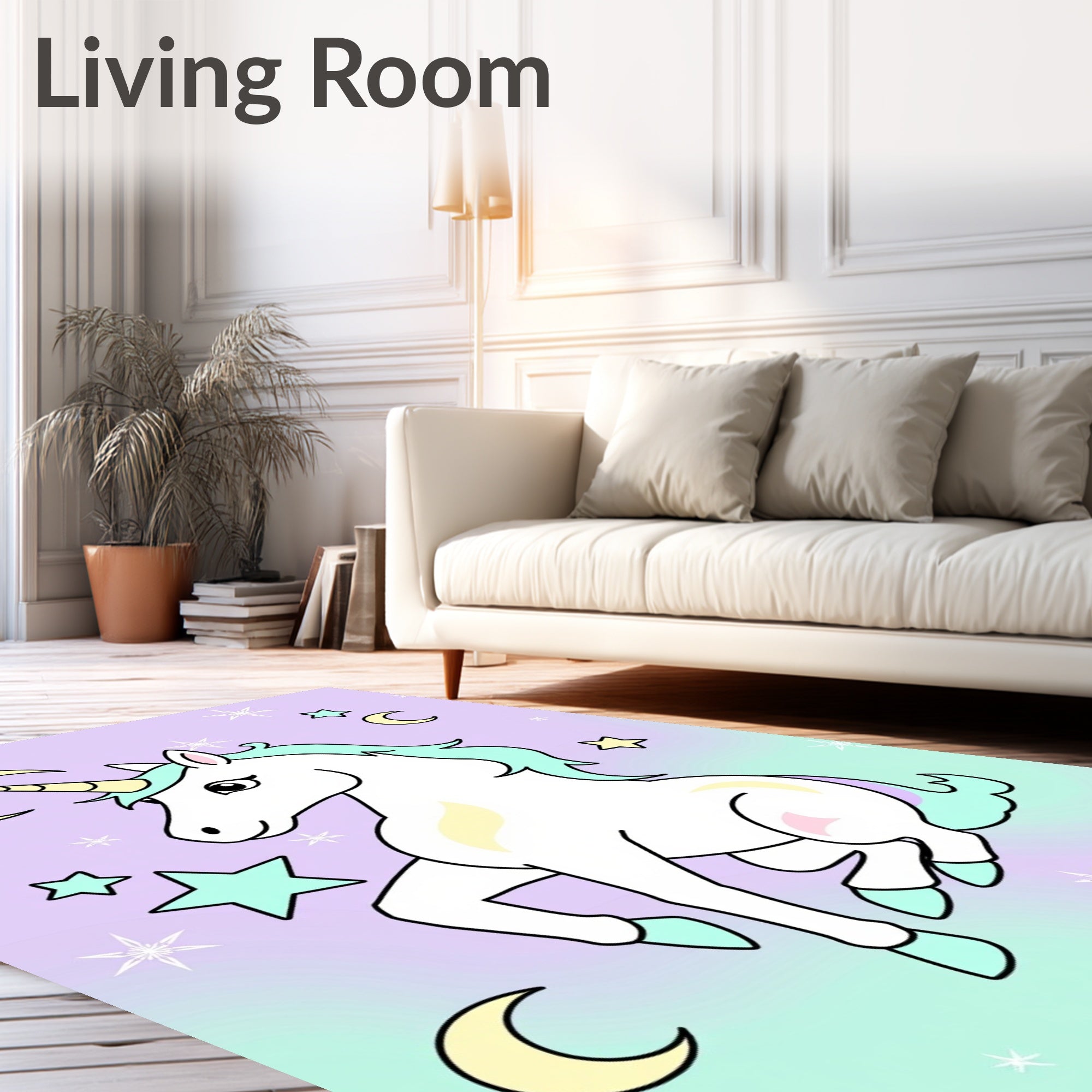 Whimsical Unicorn Moon Star Magical Rug