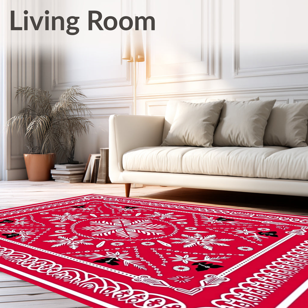 Red White Folk Snowflake Medallion Rug