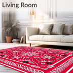 Red White Folk Snowflake Medallion Rug