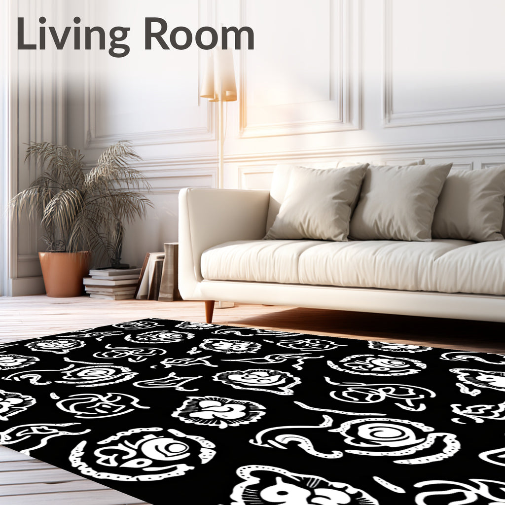 White Abstract Organic Forms Rug