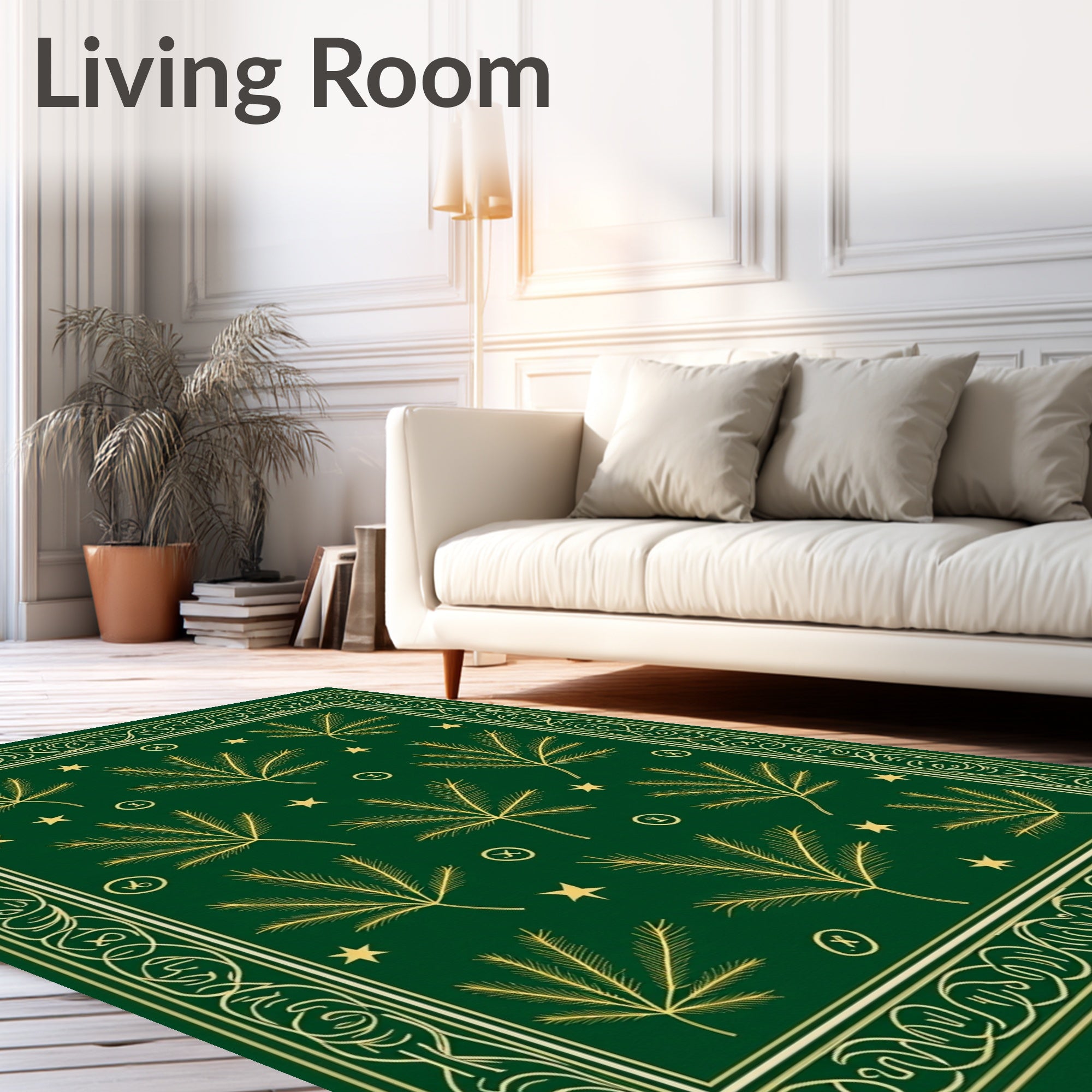 Emerald Green Star Leaf Border Rug