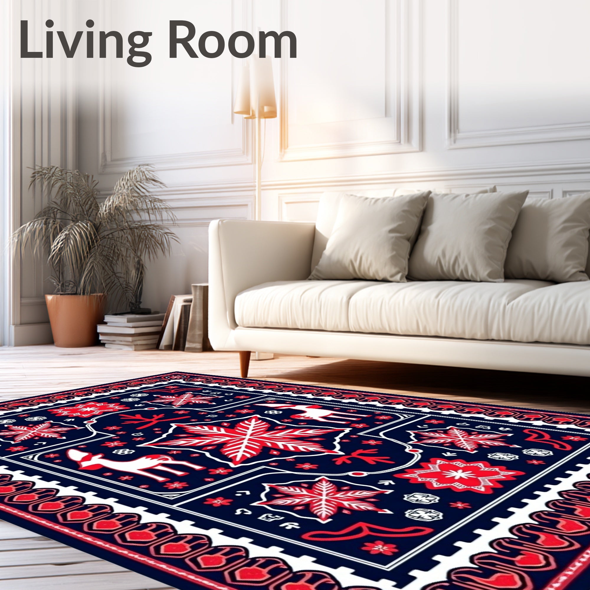 Crimson Deer Floral Starburst Medallion Rug