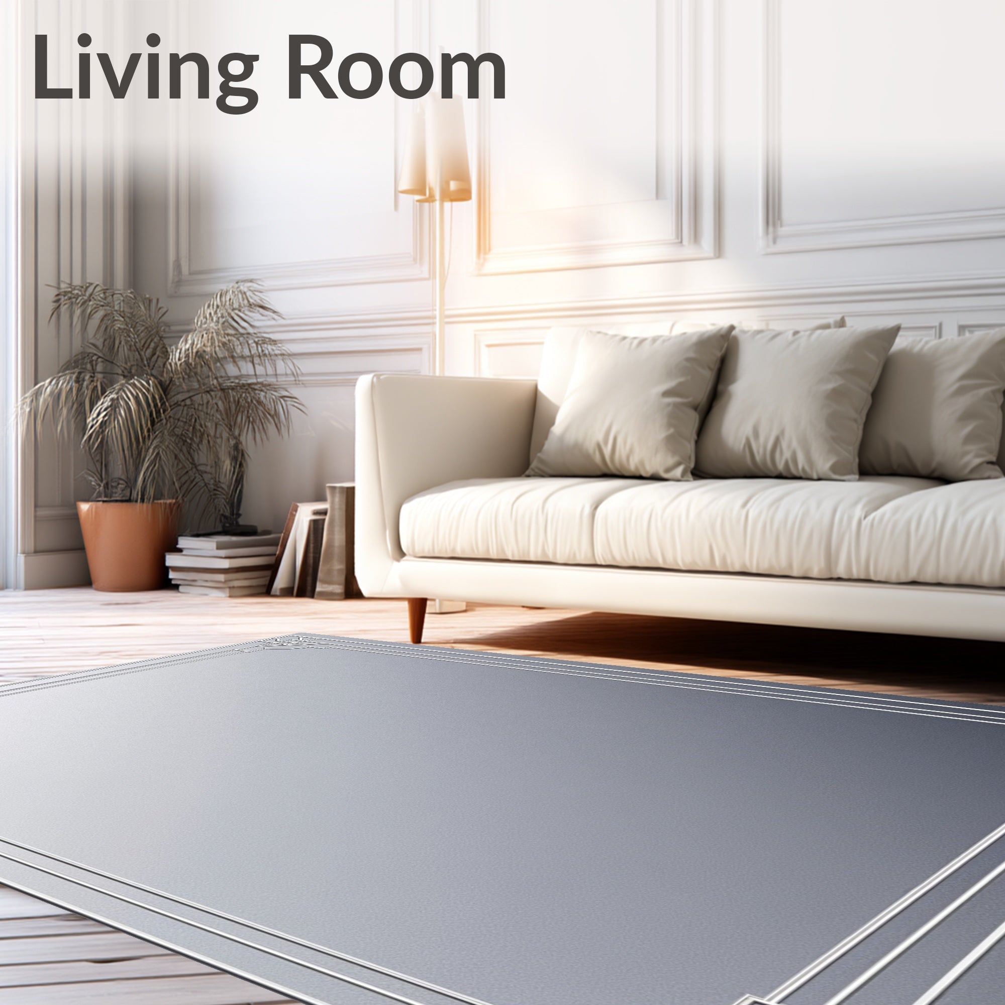Silver Art Deco Border Frame Rug