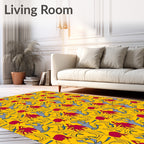 Abstract Red Gray Figures Yellow Background Rug