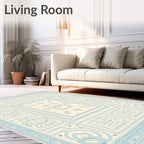 Pale Blue Geometric Medallion Border Rug